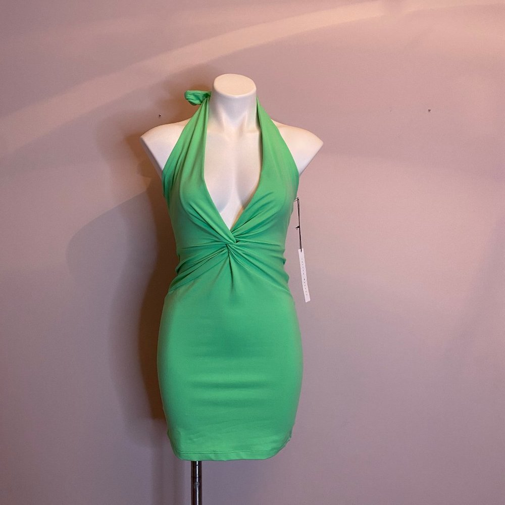 Susana Monaco Twist Front Halter Dress bright green
